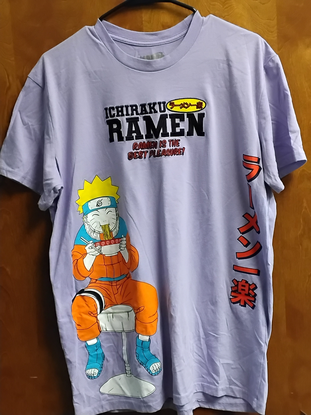 Naruto Ichiraku Ramen Embroidered T-Shirt - Lilac - Size L - Used Good Condition